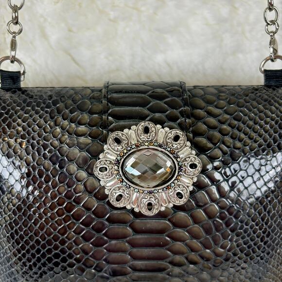 Brighton Hardcase Alligator-Pattern Clutch/ Shoulder Purse BAG - Picture 3 of 8